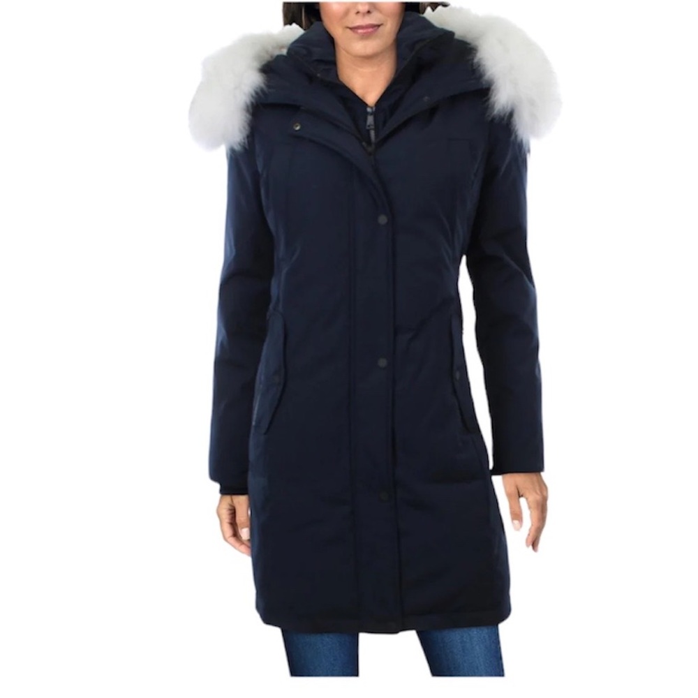 NWT,1 MADISON Detachable FOX FUR PARKA DOWN COAT,(black with black real fur)